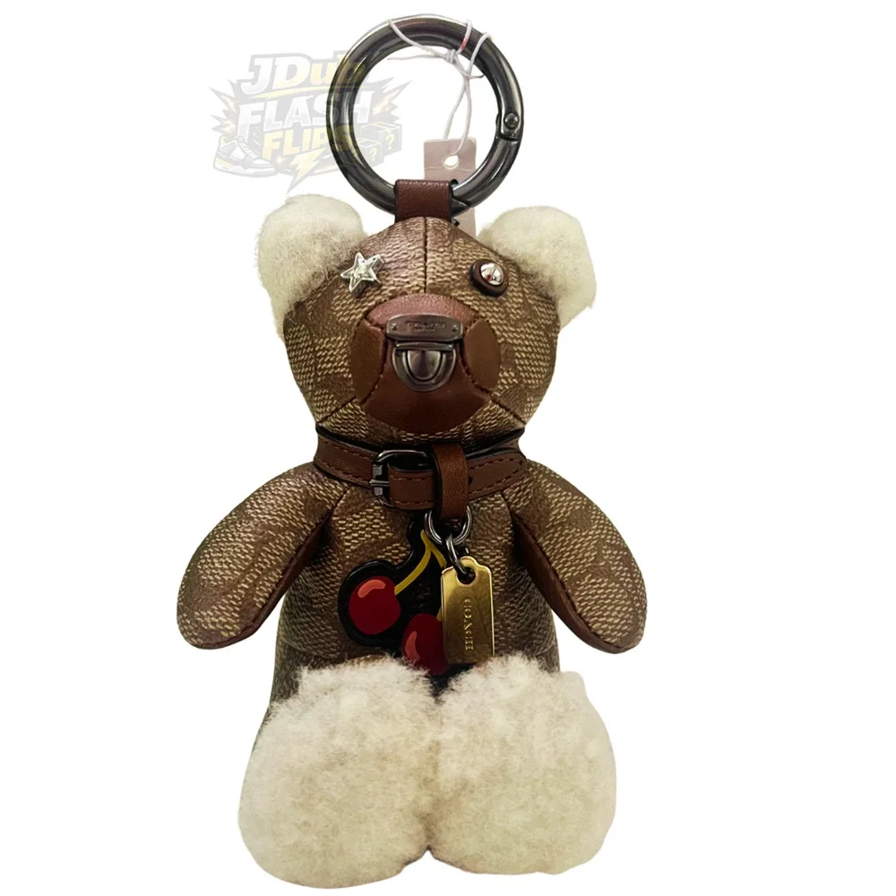 NWT COACH Collectible Leather Bear Bag Charm Signature Canvas Key Fob 33358